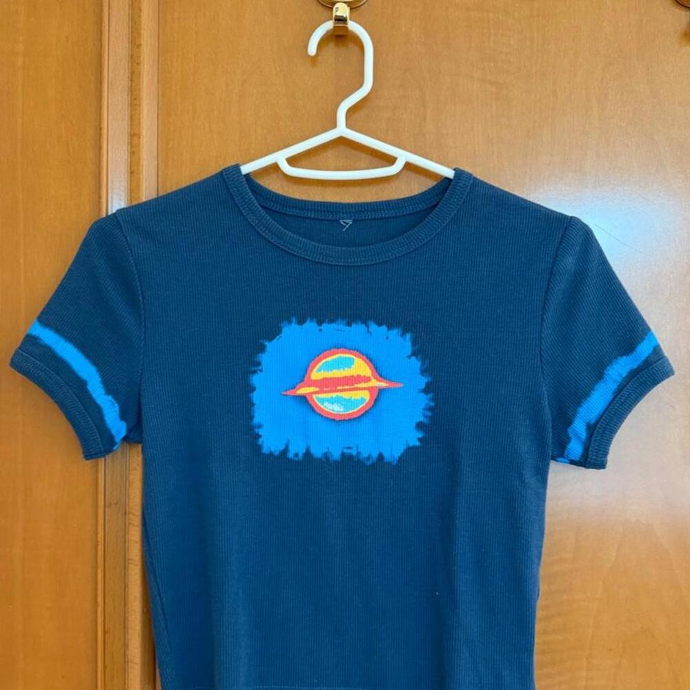 Dark Teal Planet Graphic Ribbed Baby Tee